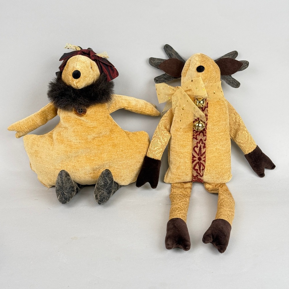 Woof & Poof Plush Holiday Figurines 2005 Moose Reindeer Set